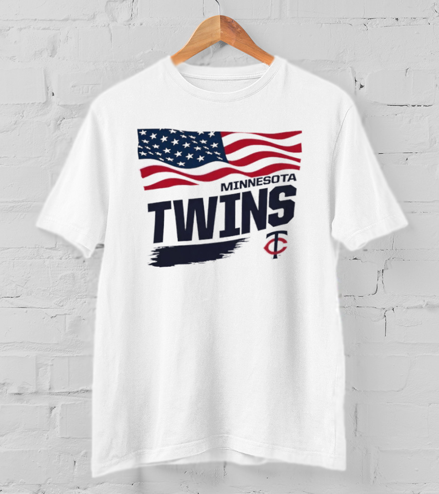 Minnesota Twins Waving American Flag MLB Team T-Shirt