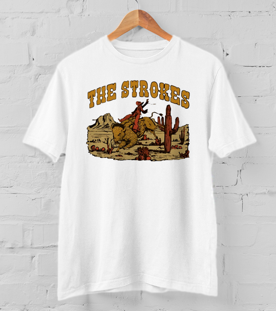 The Strokes Cowboy Riding Cheetah Desert Scene Classic Western T-Shirt
