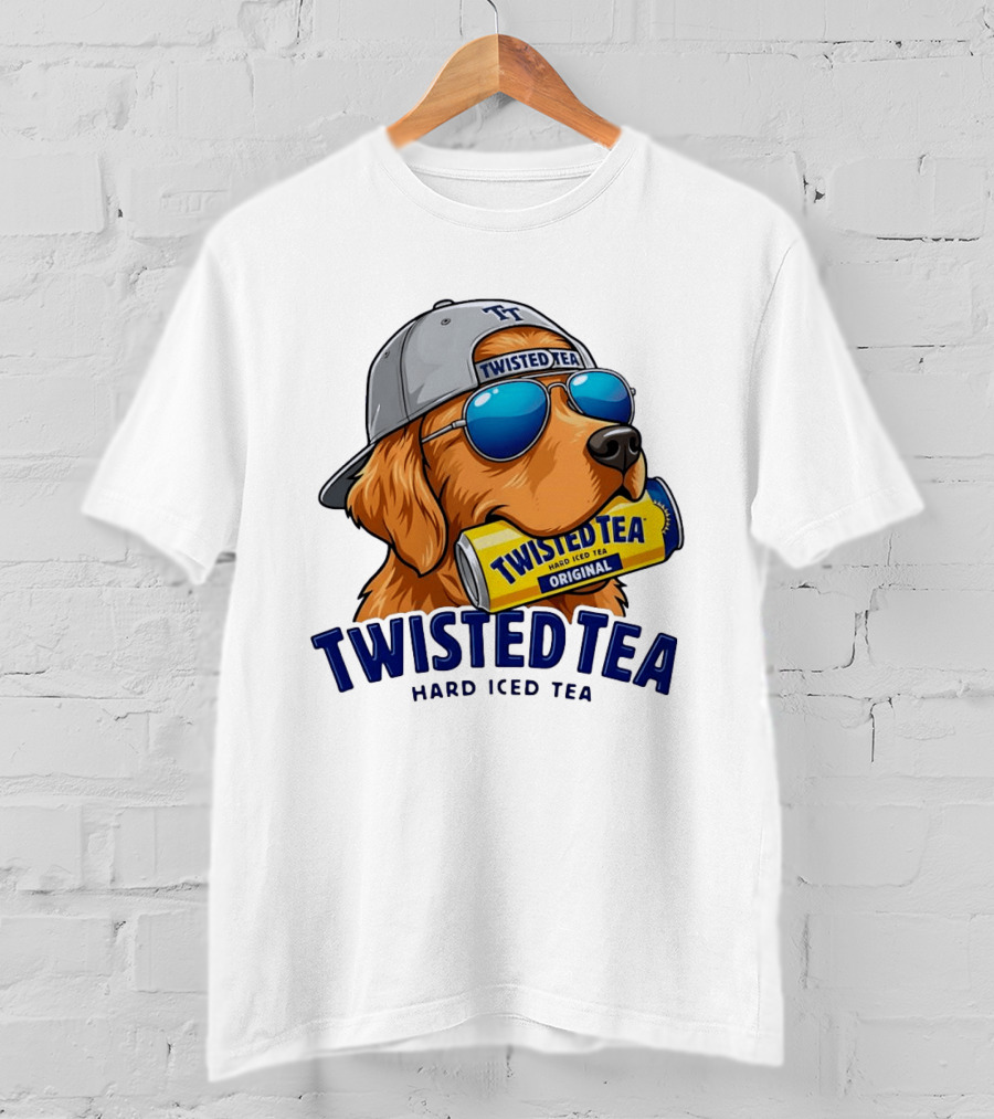 Twisted Tea Hard Iced Tea Golden Retriever With Can And Sunglasses T-Shirt