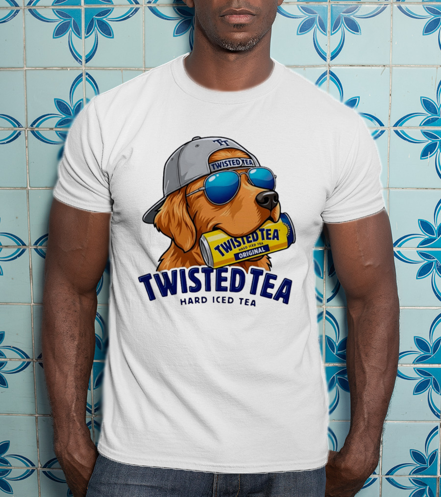 Twisted Tea Hard Iced Tea Golden Retriever With Can And Sunglasses T-Shirt