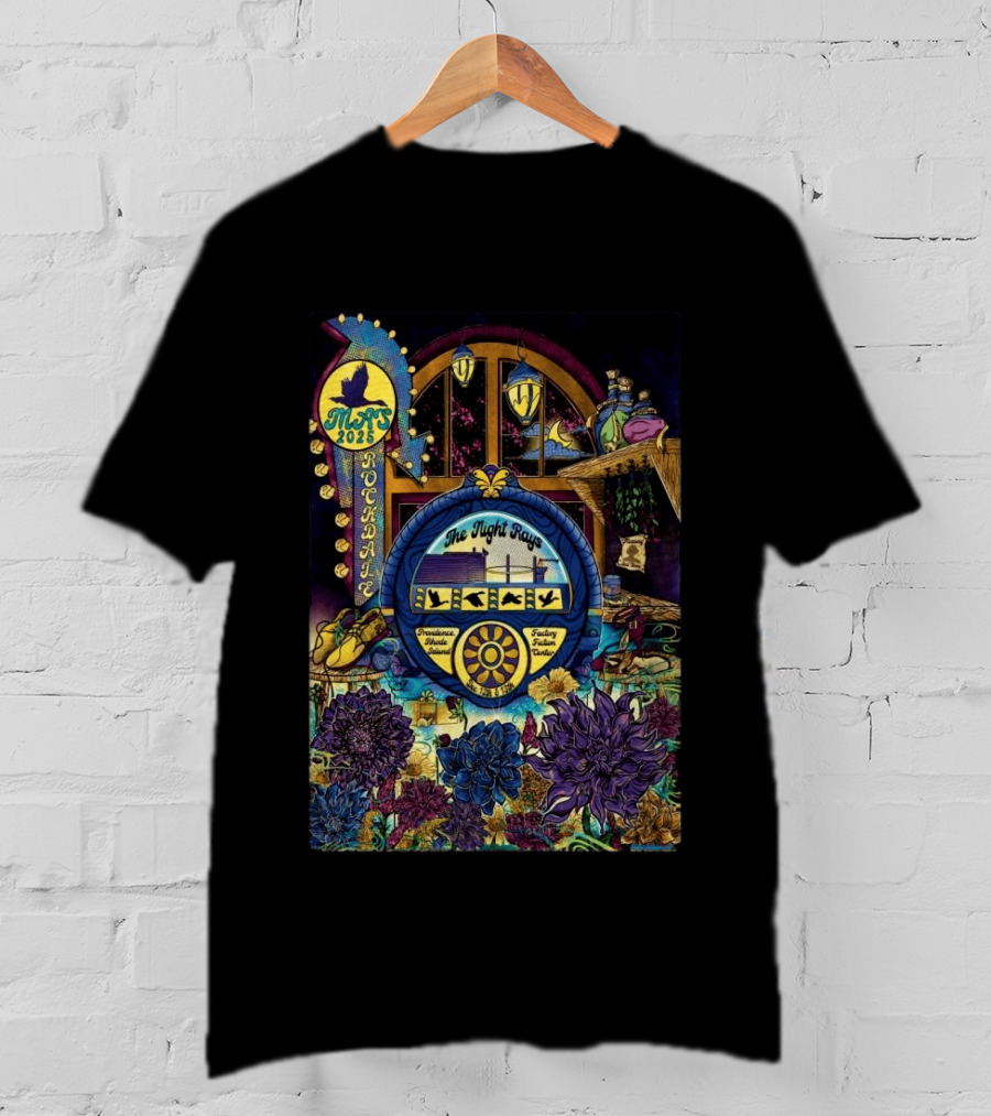 Rockadame Mats 2025 The Night Rays Providence Rhode Island Factory Ticket Center T-Shirt