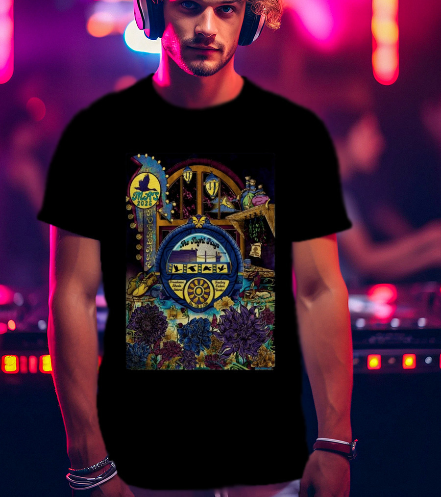 Rockadame Mats 2025 The Night Rays Providence Rhode Island Factory Ticket Center T-Shirt
