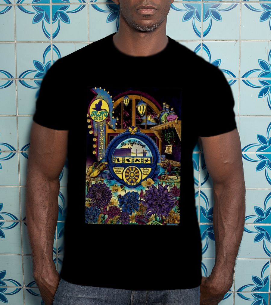 Rockadame Mats 2025 The Night Rays Providence Rhode Island Factory Ticket Center T-Shirt