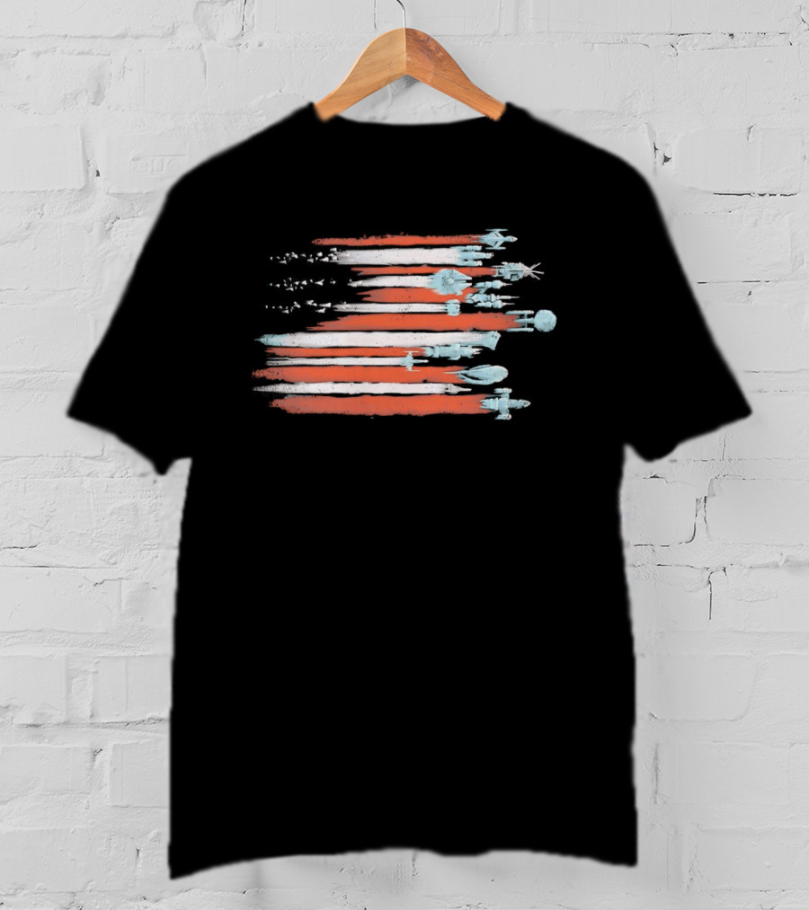 American Flag With Spacecraft Sci Fi T-Shirt