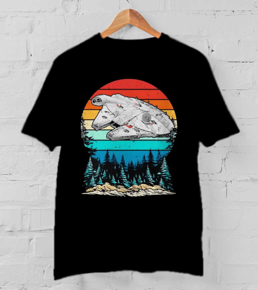 Millennium Falcon Endor Sunset Forest Scene T-Shirt