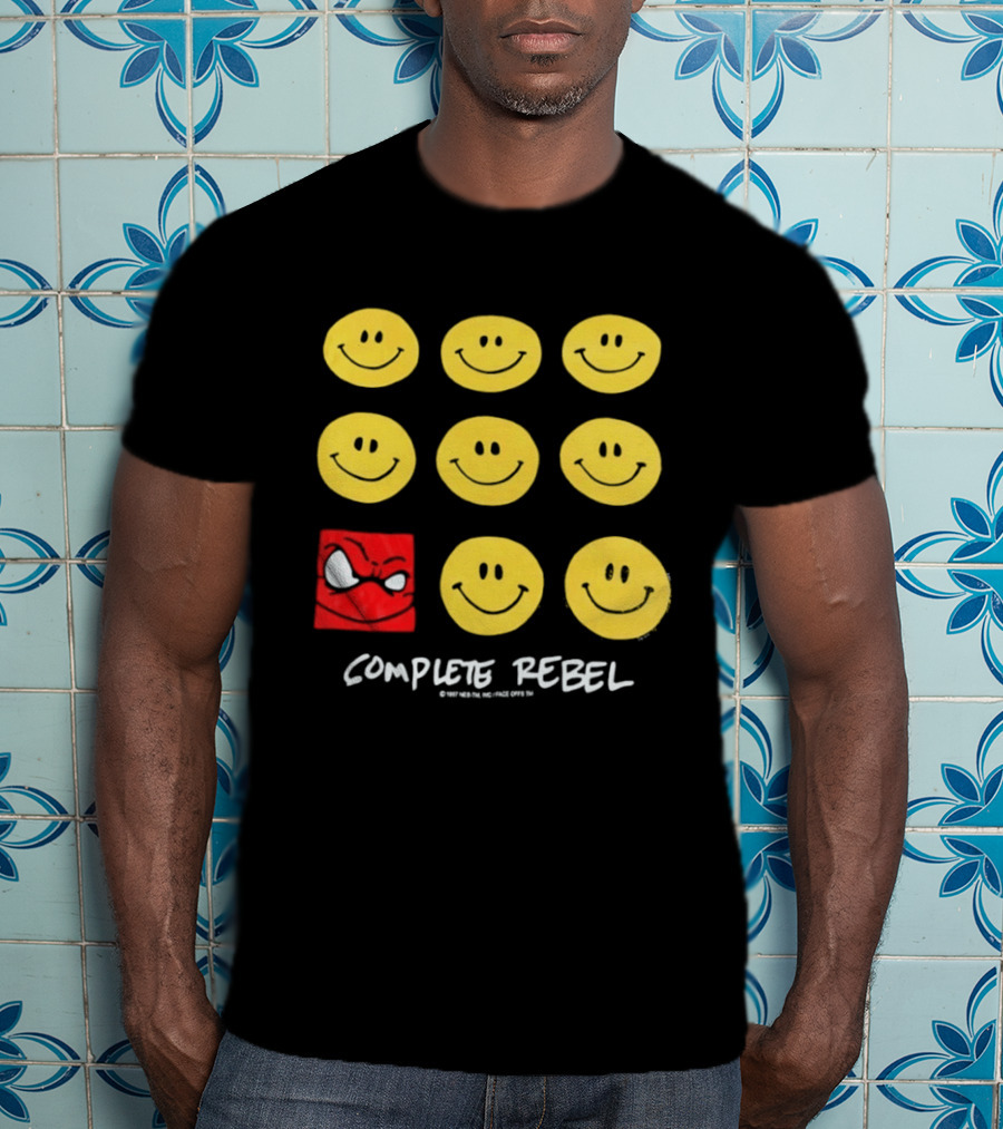 Complete Rebel Smiley Faces Red Square T-Shirt