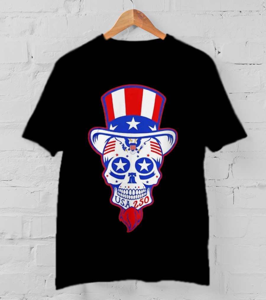 Uncle Sam Skull Stars Stripes USA 250 Patriotic T-Shirt