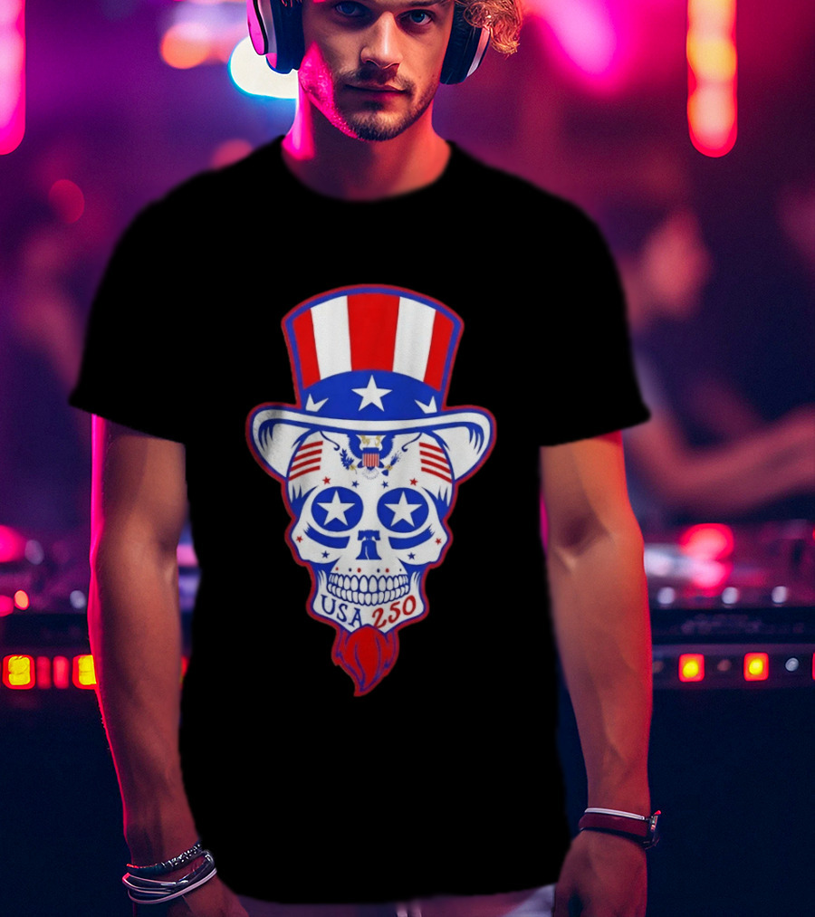 Uncle Sam Skull Stars Stripes USA 250 Patriotic T-Shirt