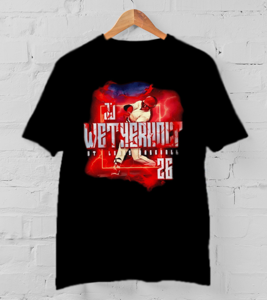 JJ Wetherholt 26 St. Louis Baseball Slugger Swing Lightning T-Shirt