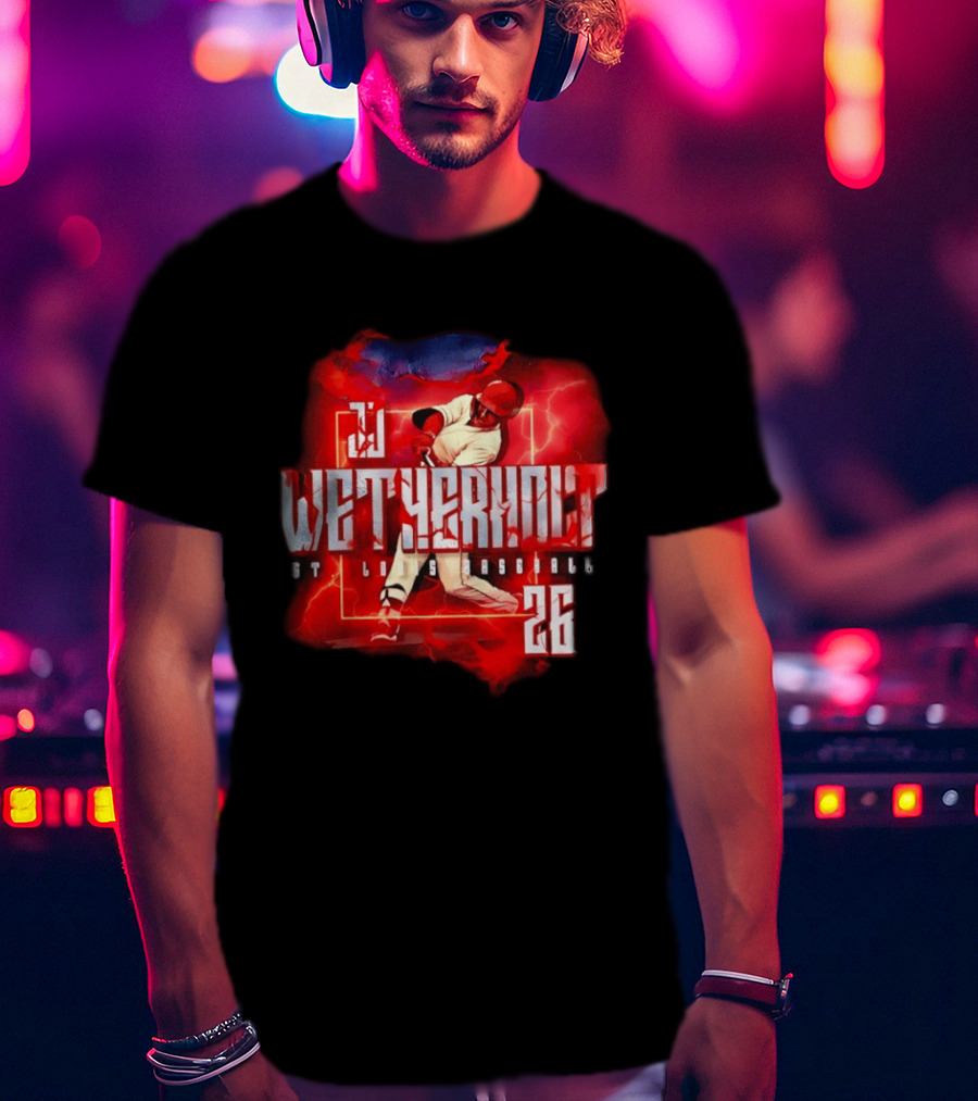 JJ Wetherholt 26 St. Louis Baseball Slugger Swing Lightning T-Shirt