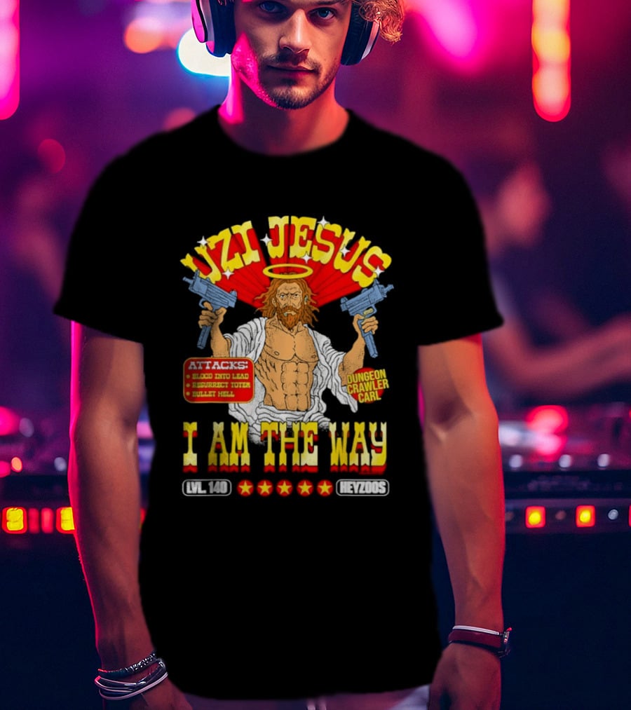 Uzi Jesus I Am The Way Dungeon Crawler Card Bullet Hell T-Shirt