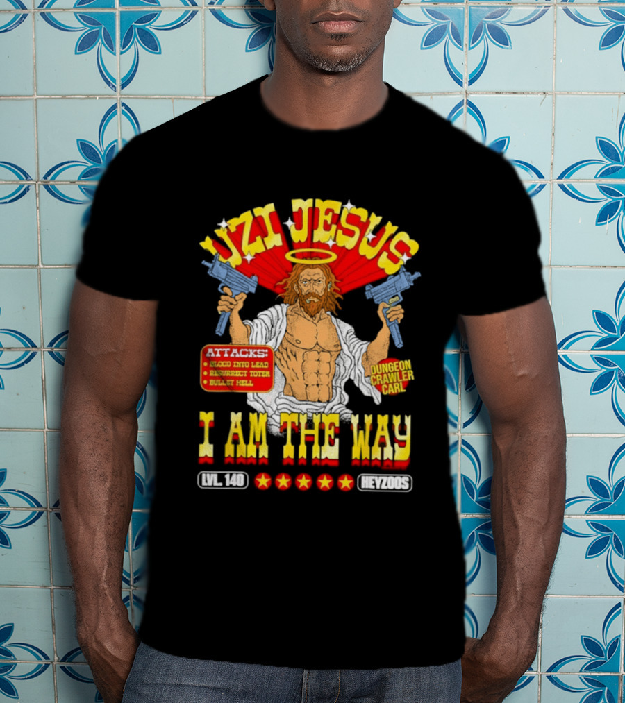 Uzi Jesus I Am The Way Dungeon Crawler Card Bullet Hell T-Shirt