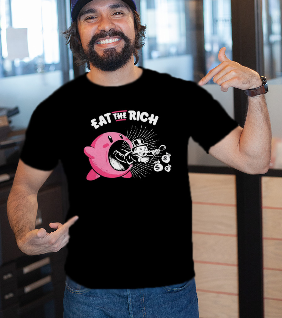 Eat The Rich Kirby Devours Rich Uncle Pennybags Dollar Signs T-Shirt