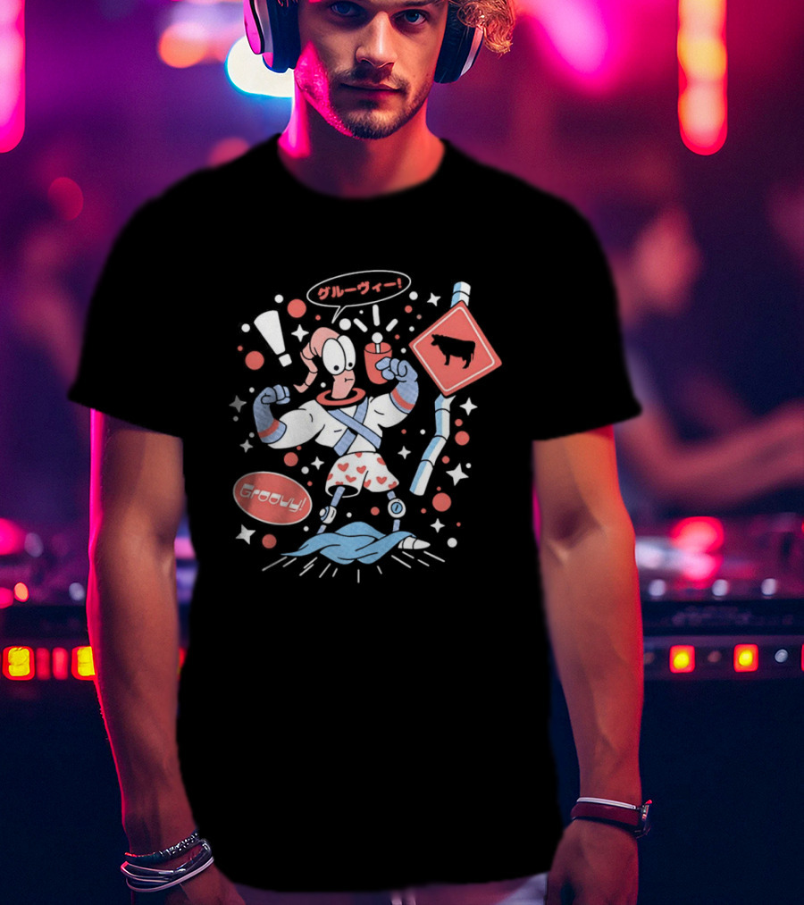 Earthworm Jim Groovy Boxer Shorts Cow Sign T-Shirt