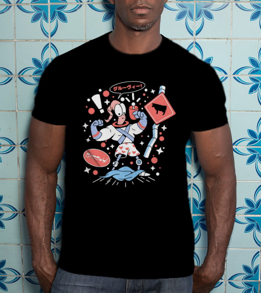 Earthworm Jim Groovy Boxer Shorts Cow Sign T-Shirt