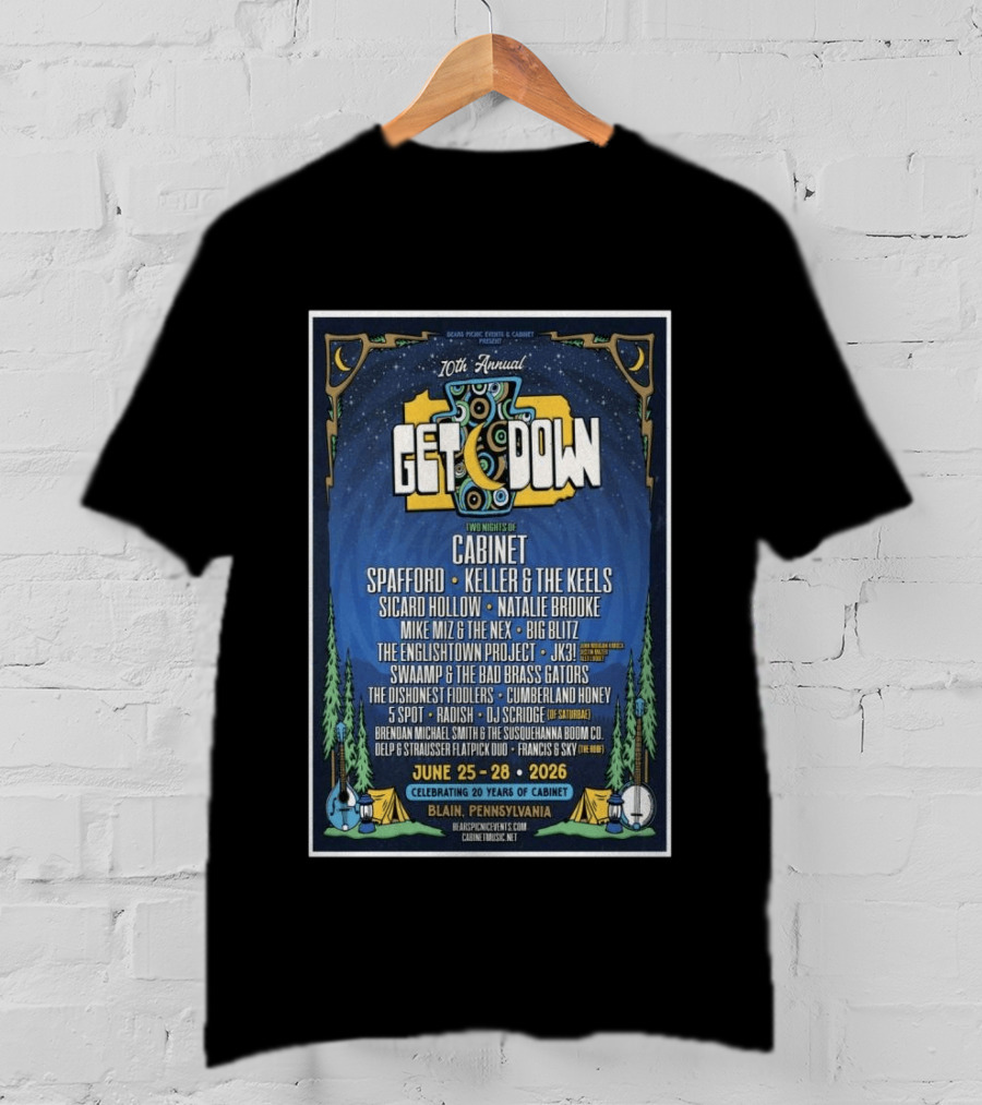 10th Annual Get Down Blain Pennsylvania June 25 28 2026 Spafford Keller & The Keels Cabinet Concert Lineup T-Shirt