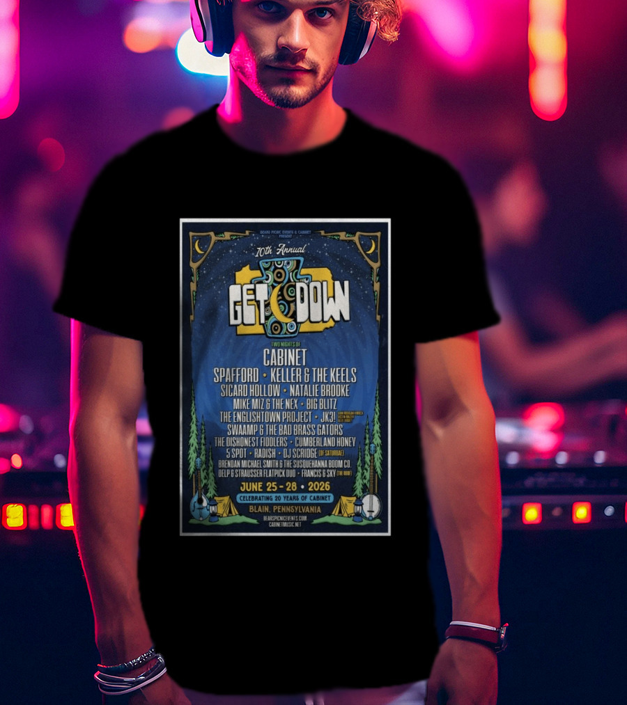10th Annual Get Down Blain Pennsylvania June 25 28 2026 Spafford Keller & The Keels Cabinet Concert Lineup T-Shirt