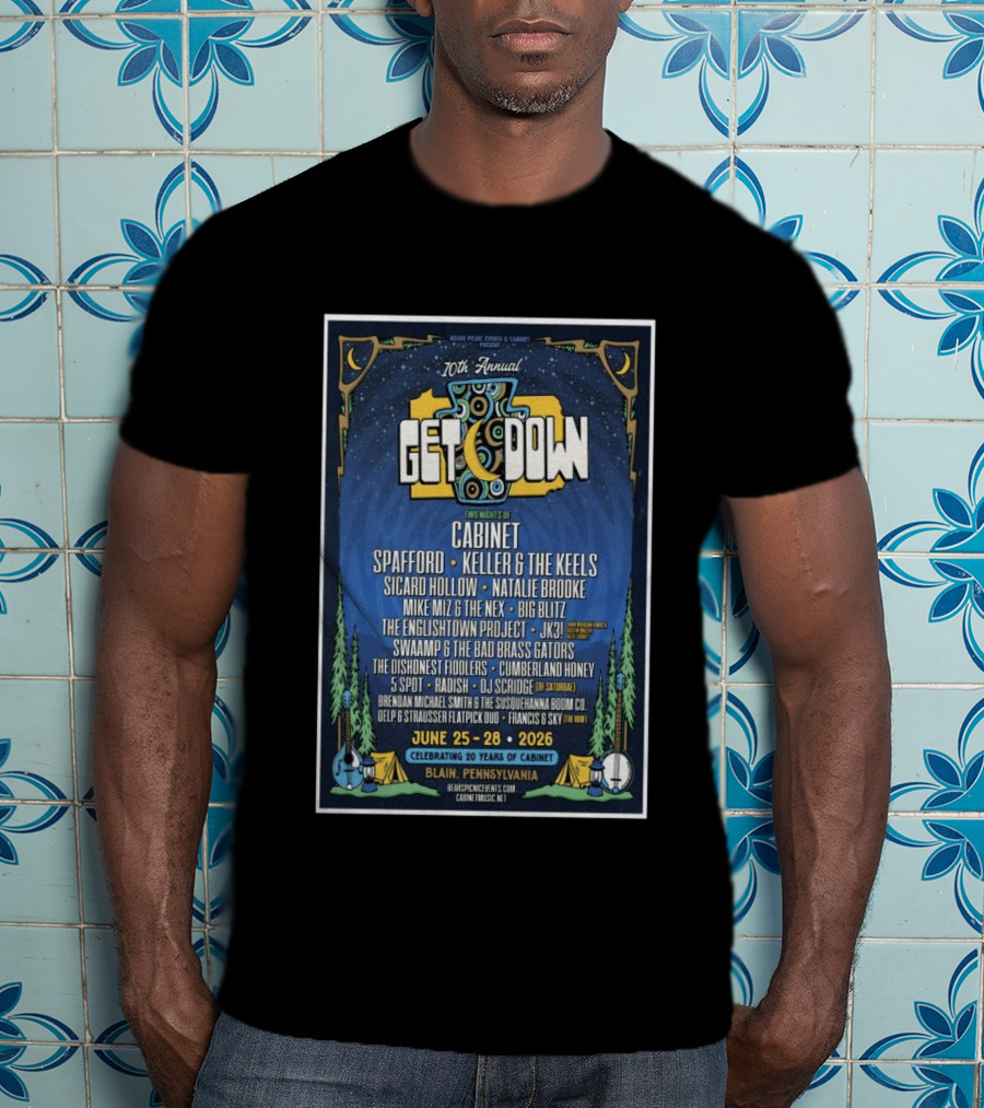 10th Annual Get Down Blain Pennsylvania June 25 28 2026 Spafford Keller & The Keels Cabinet Concert Lineup T-Shirt