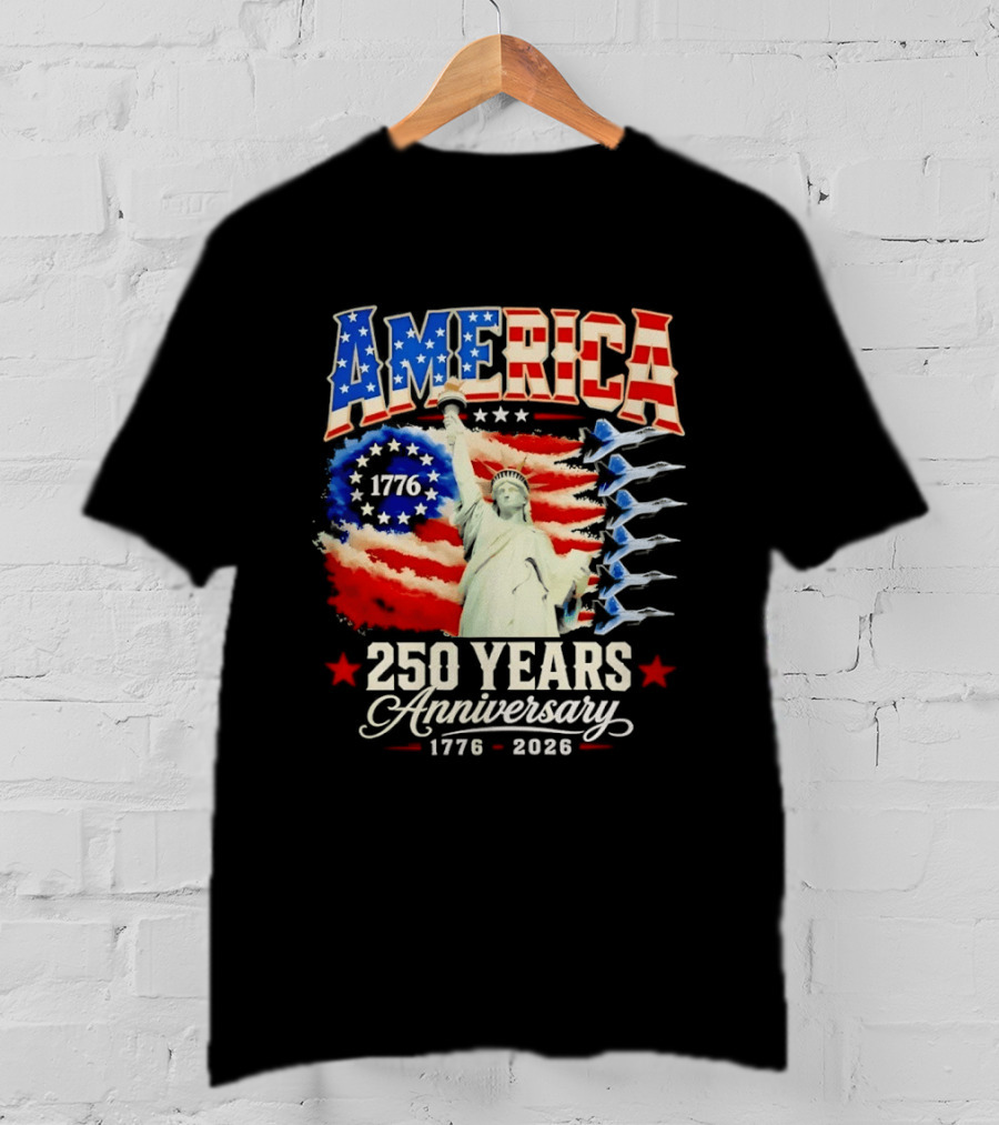 America 250 Years Anniversary 1776 2026 Statue Of Liberty Fighter Jets T-Shirt