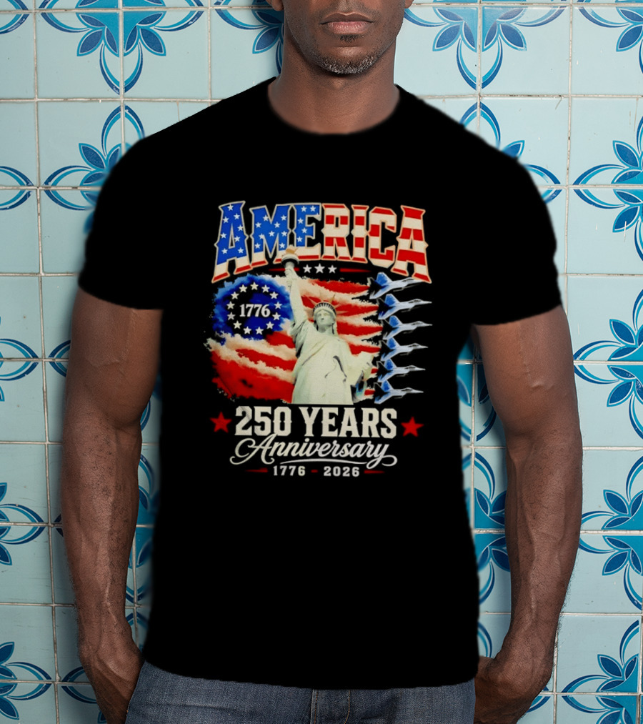 America 250 Years Anniversary 1776 2026 Statue Of Liberty Fighter Jets T-Shirt