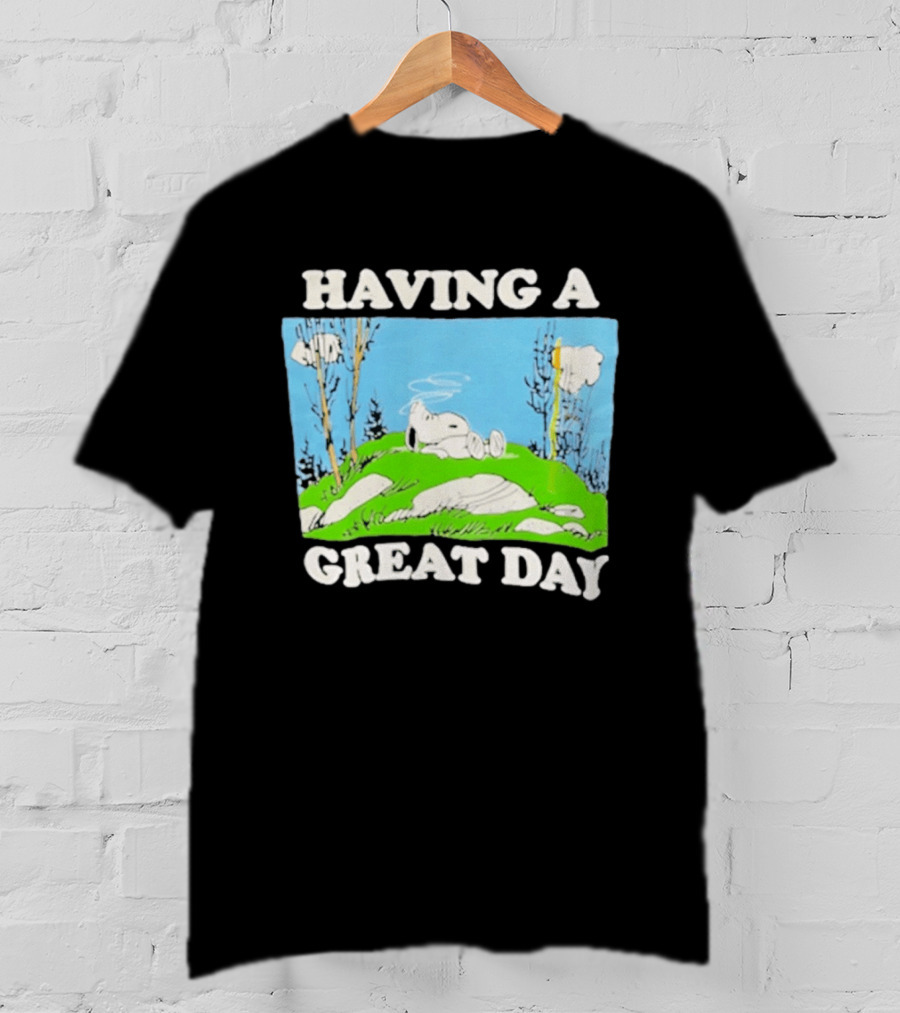 Snoopy Having A Great Day Relaxing On The Green Hill With Blue Sky And Clouds T-Shirt