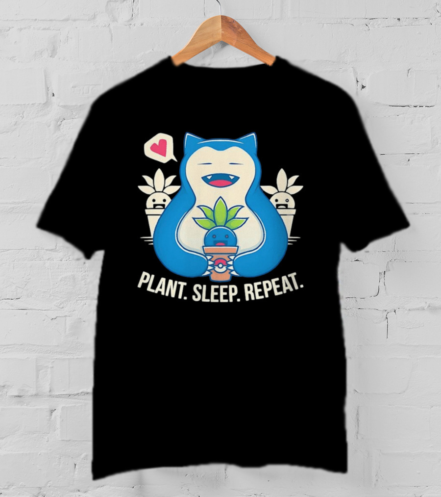 Snorlax Plant Sleep Repeat Heart Loving Plant Characters T-Shirt