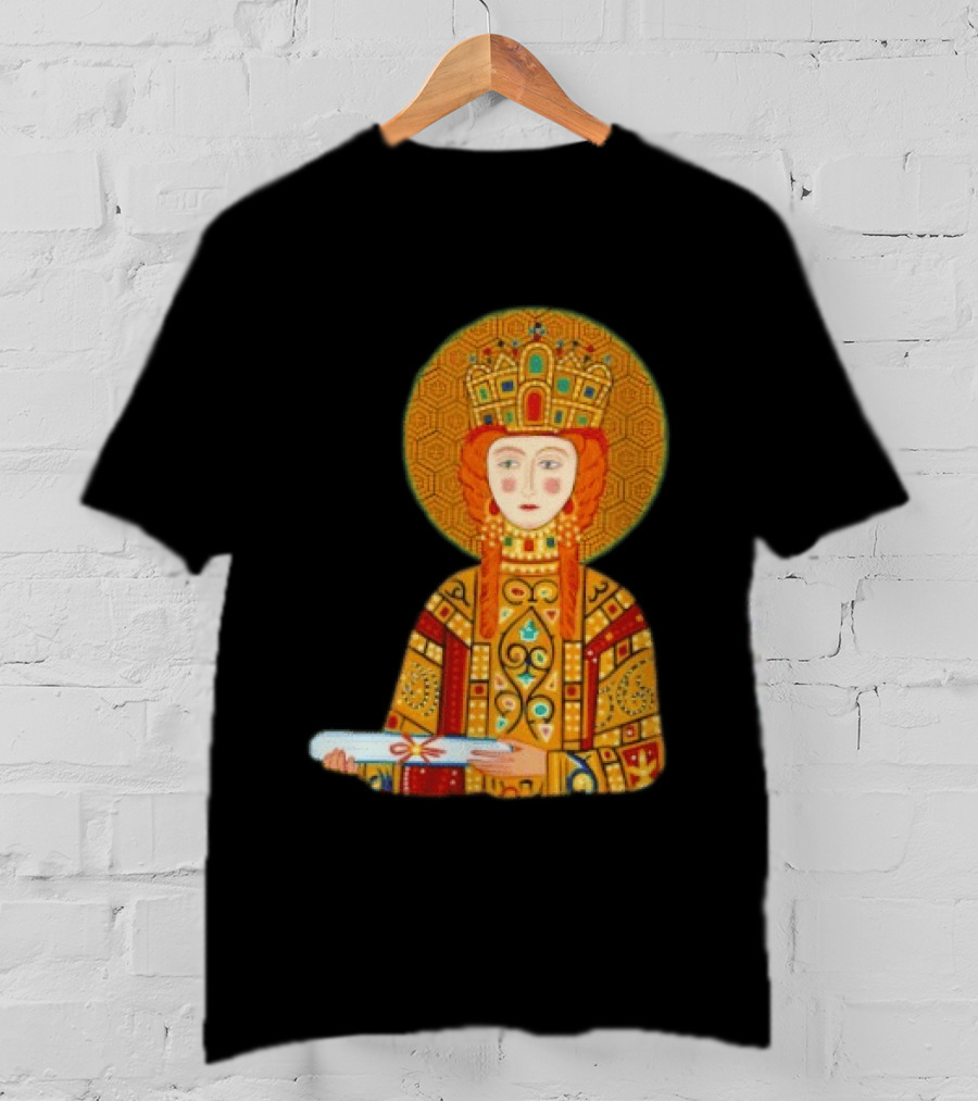 Byzantine Empress Eirene Colorful Regal Icon With Golden Crown And Scroll T-Shirt