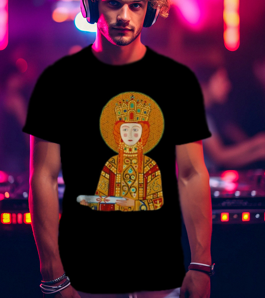 Byzantine Empress Eirene Colorful Regal Icon With Golden Crown And Scroll T-Shirt