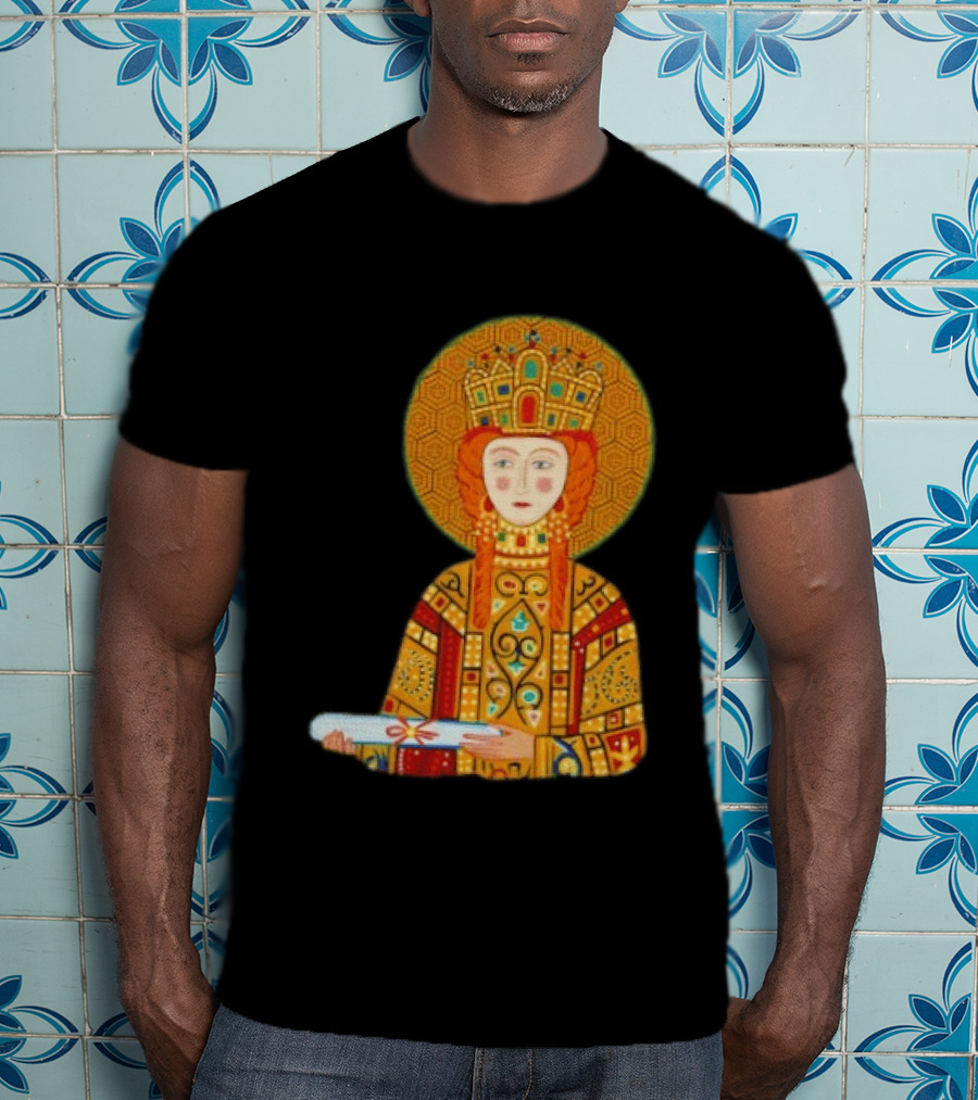 Byzantine Empress Eirene Colorful Regal Icon With Golden Crown And Scroll T-Shirt