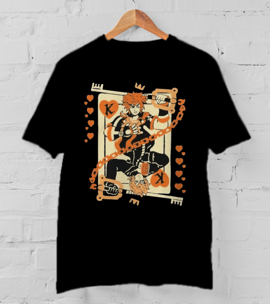 King Of Hearts K Chain Crown Keyblade Orange And Black Playing Card T-Shirt