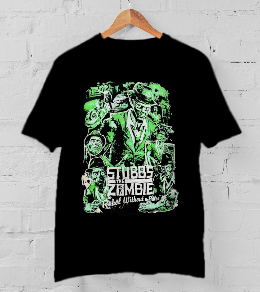 Stubbs The Zombie Rebel Without A Pulse Neon Green Horror Comic T-Shirt