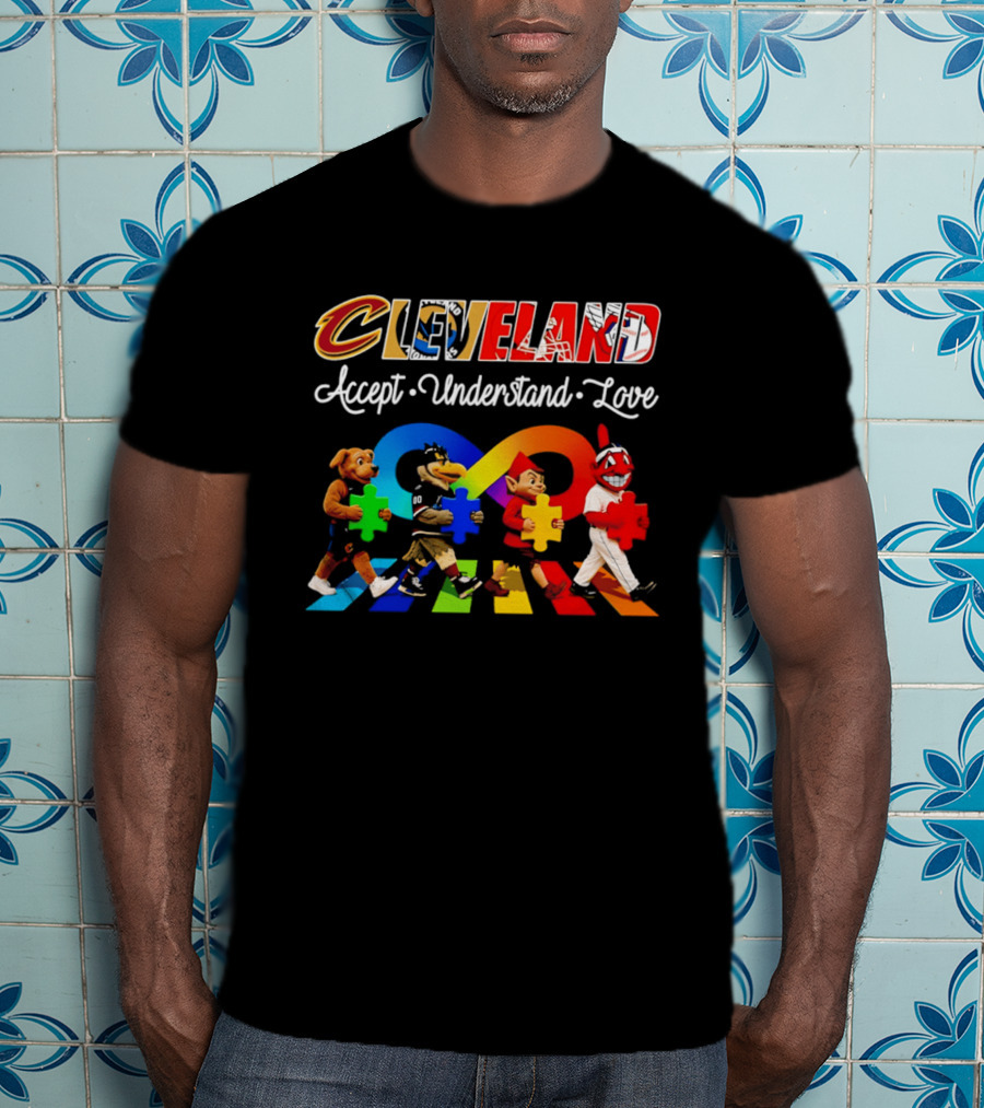 Cleveland Accept Understand Love Infinity Puzzle Characters Crossing Walkway T-Shirt