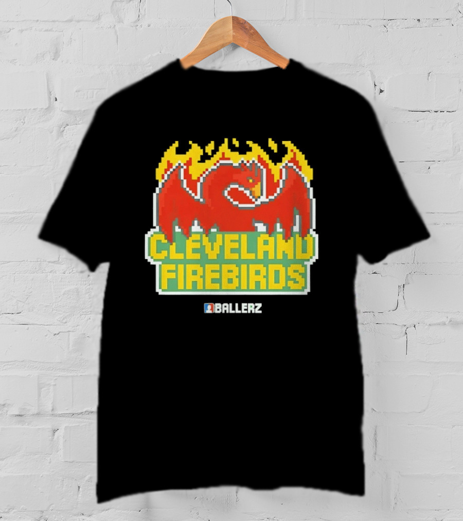 Cleveland Firebirds Ballerz Pixel Dragon Flame T-Shirt