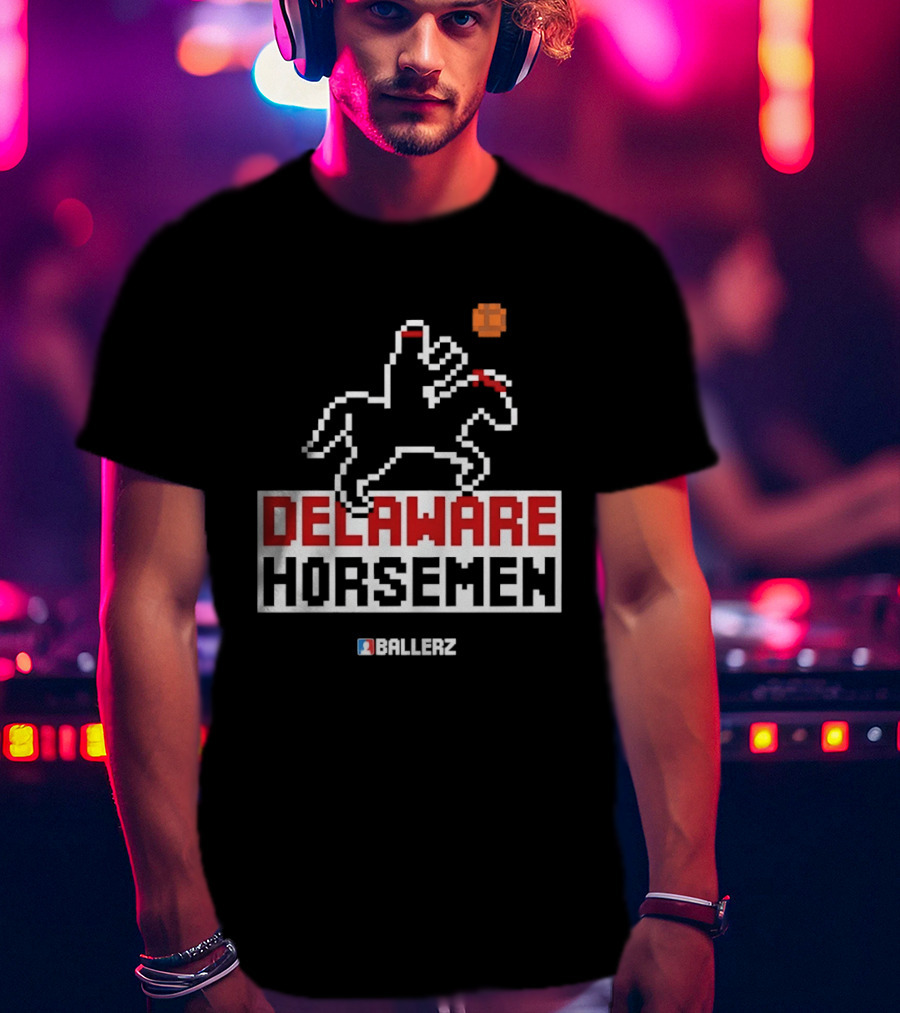 Delaware Horsemen Ballerz Pixel Art Style Basketball T-Shirt