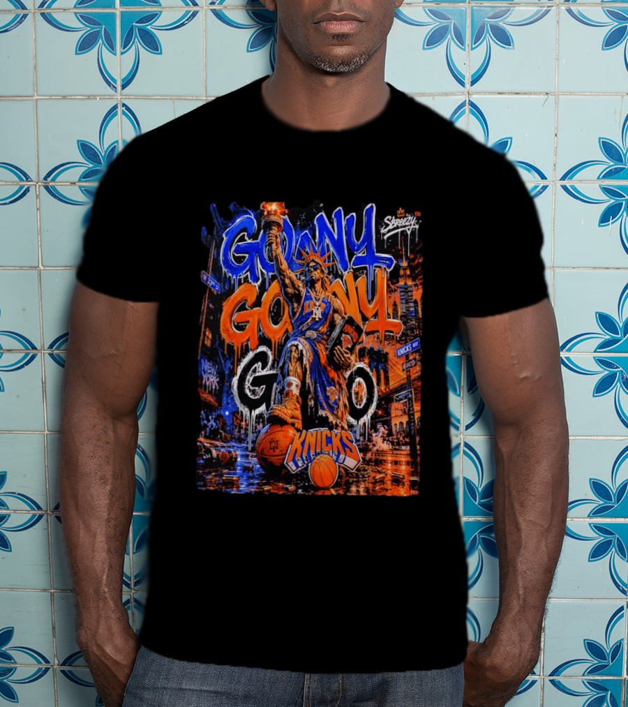 GO NY GO NY GO Knicks Basketball Statue Street T-Shirt