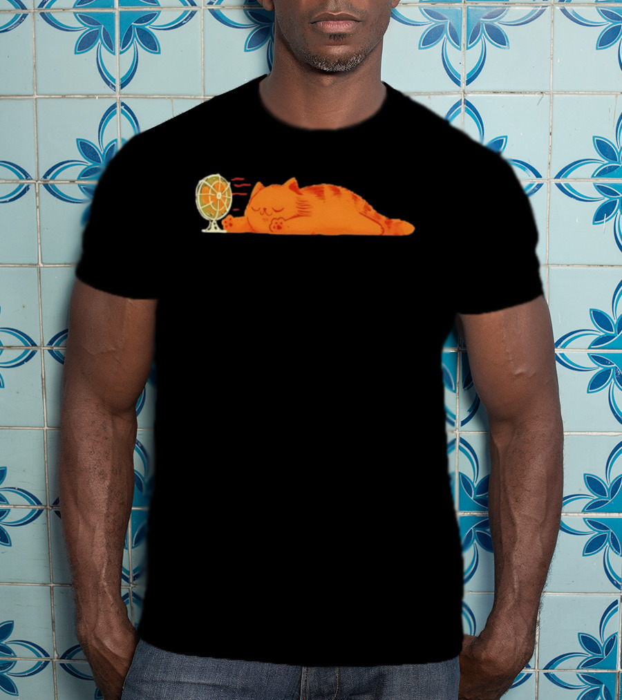 Orange Cat Relaxing In Front Of Fan Cool Breeze T-Shirt