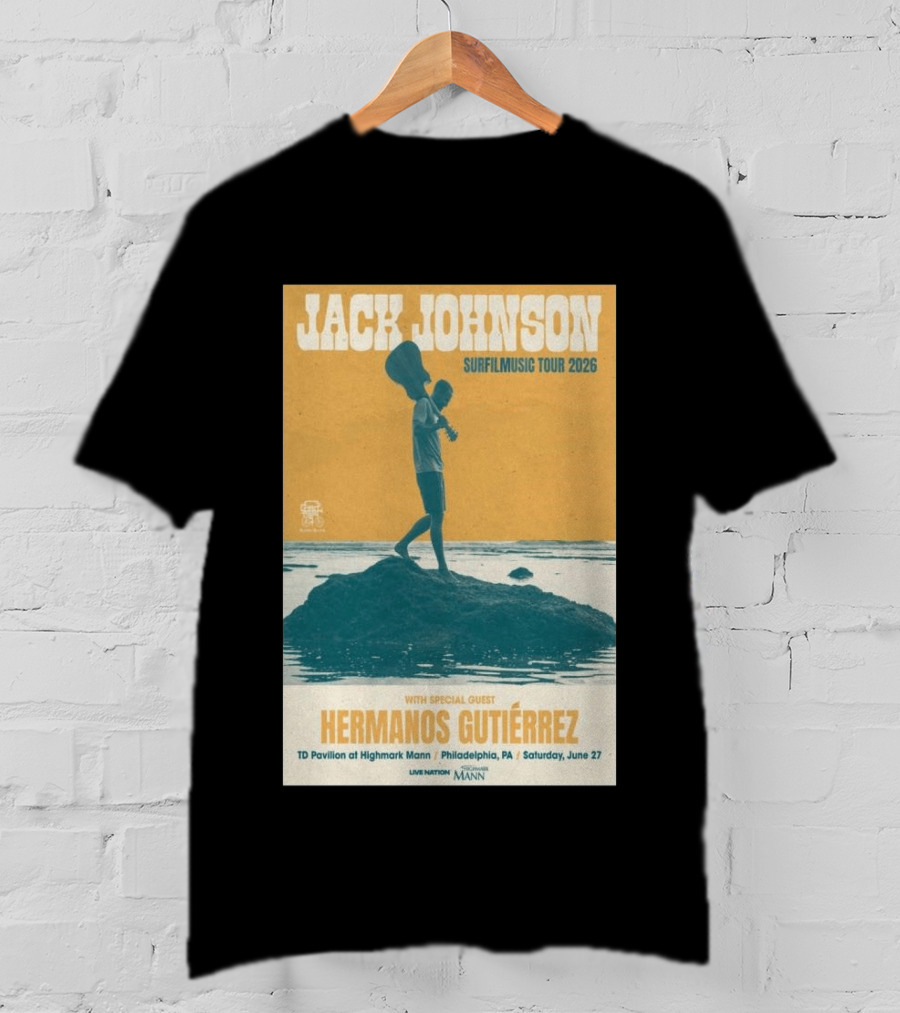 Jack Johnson Surfmusic Tour 2026 Philadelphia TD Pavilion With Special Guest Hermanos Gutiérrez June 27 T-Shirt