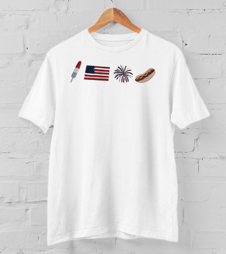 American Flag Fireworks Hot Dog Rocket USA Independence Day 4th Of July T-Shirt