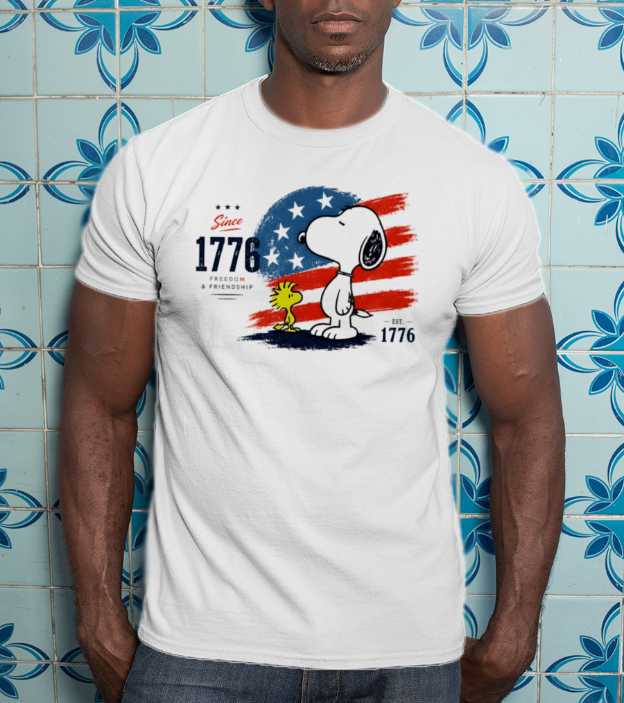 Snoopy Woodstock American Flag Freedom Friendship Since 1776 T-Shirt