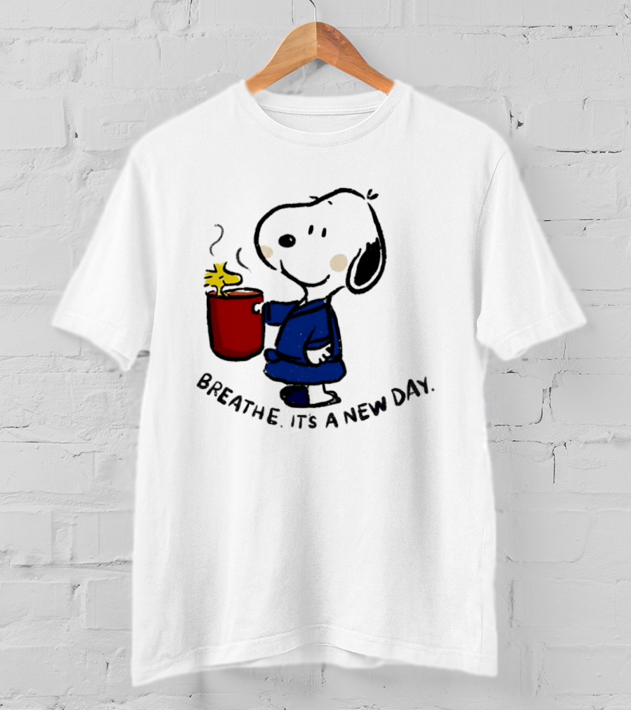 Snoopy And Woodstock Breathe It's A New Day Coffee Relaxation T-Shirt