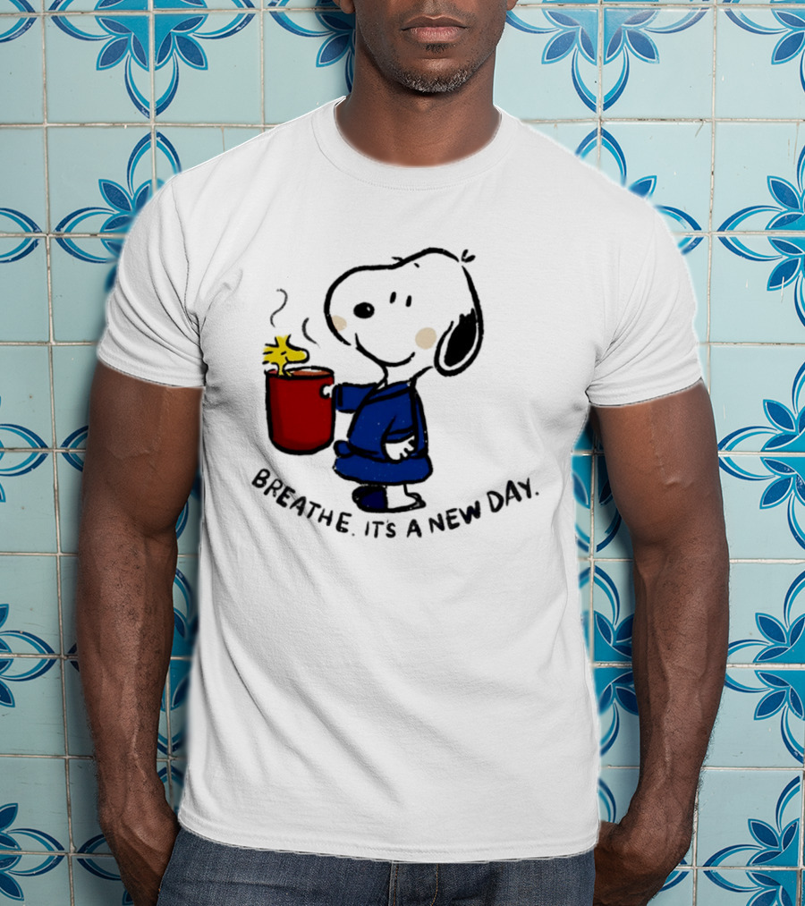 Snoopy And Woodstock Breathe It's A New Day Coffee Relaxation T-Shirt
