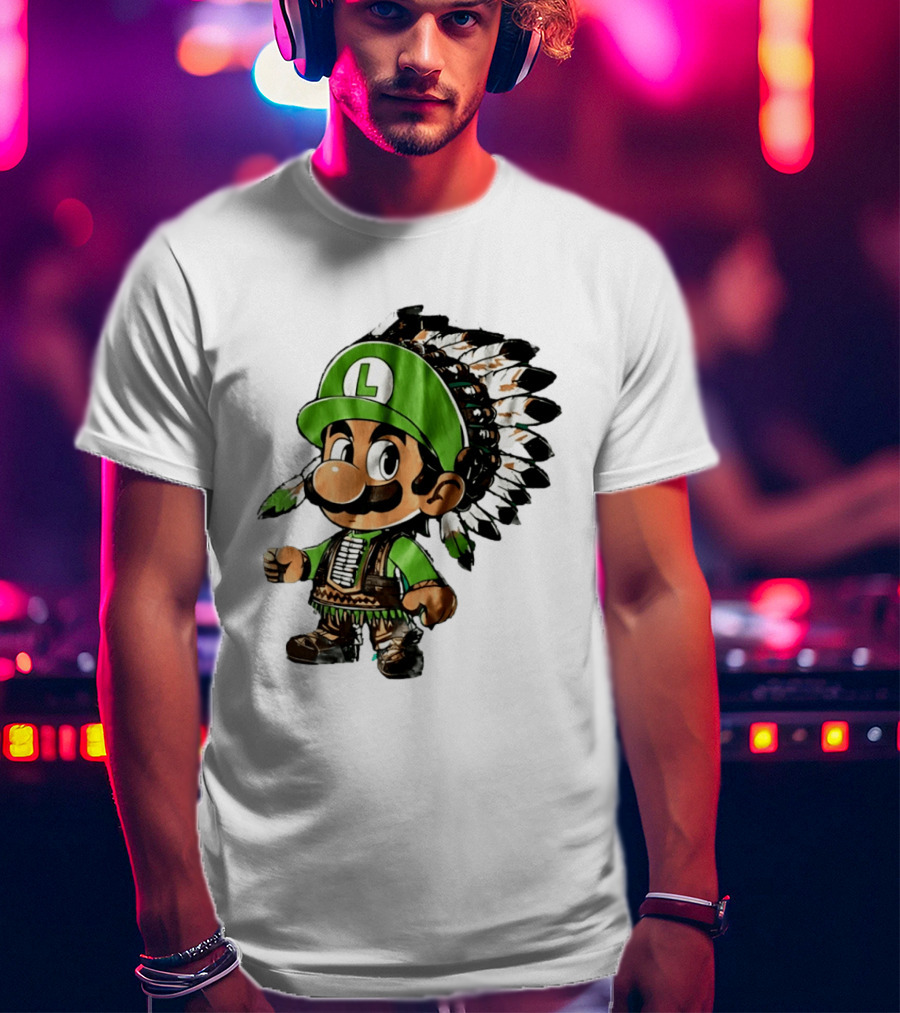 Luigi Green Hat Native American Headdress T-Shirt