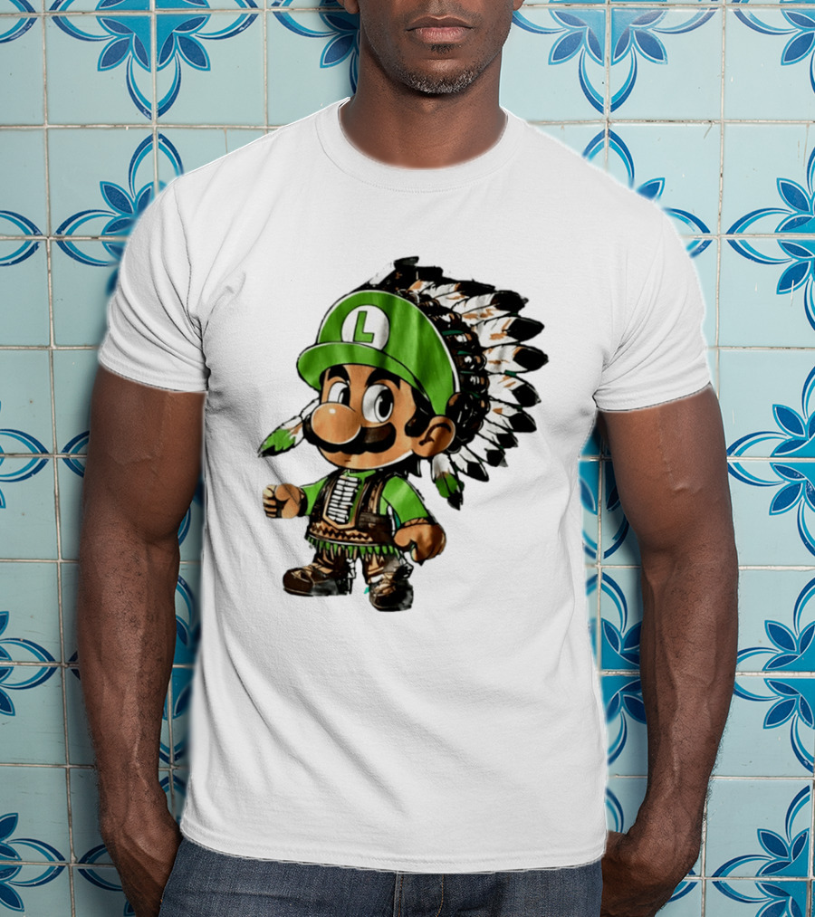 Luigi Green Hat Native American Headdress T-Shirt