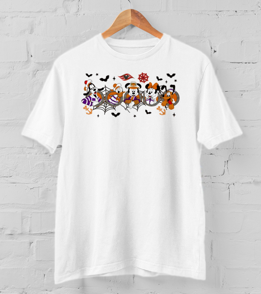 Mickey And Friends Halloween Cruise Disney Goofy Pluto Minnie Donald Bats Anchors T-Shirt