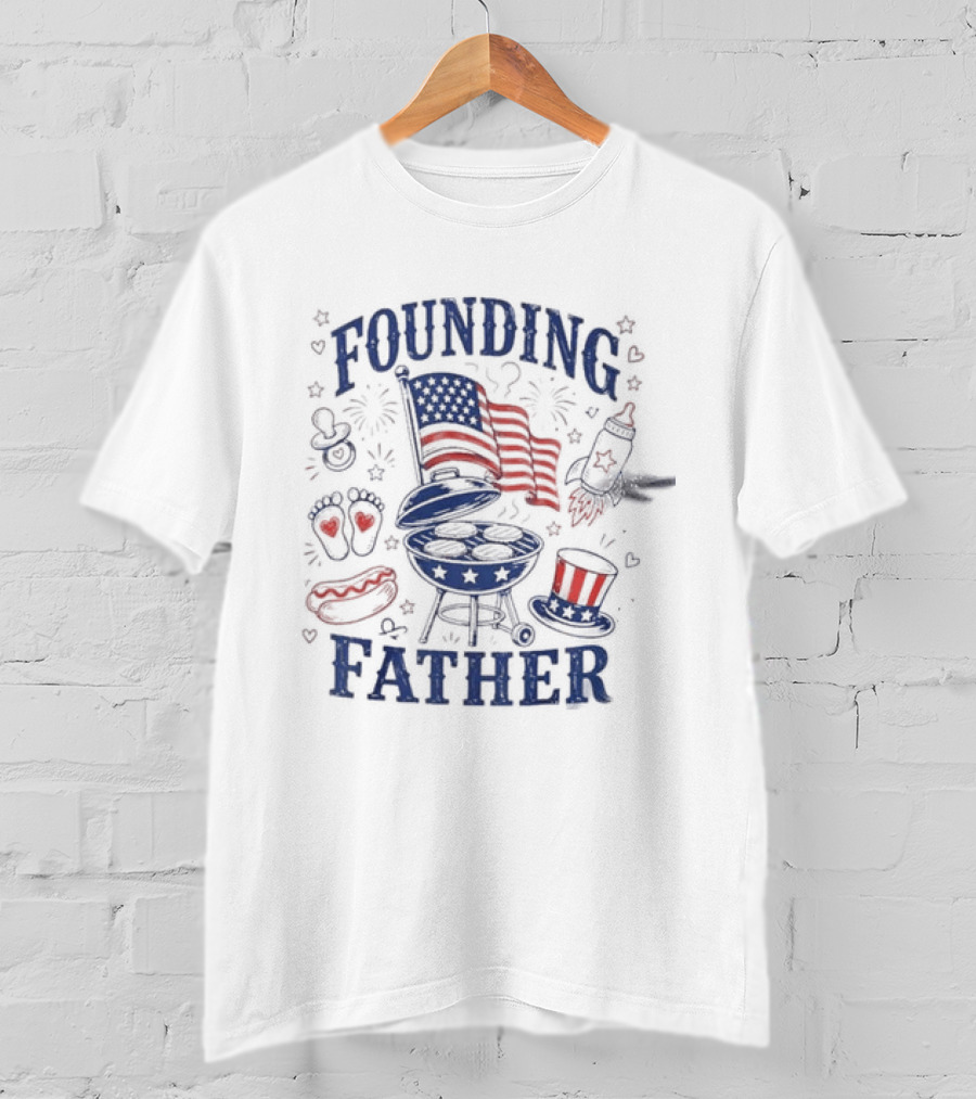 Founding Father 4th Of July BBQ American Flag Fireworks Celebration T-Shirt