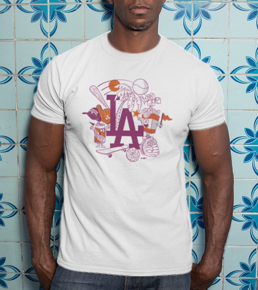 Neweracap Los Angeles Dodgers MLB Foam Finger Baseball Bat Palm Trees T-Shirt