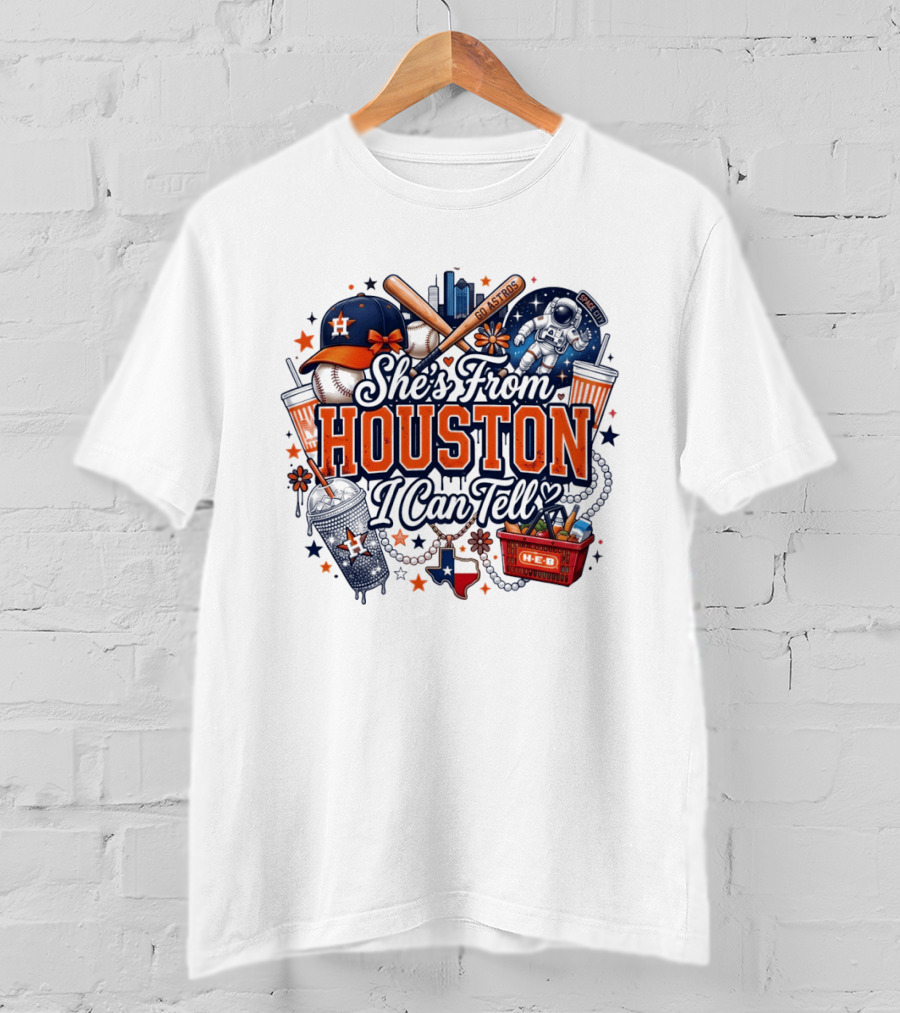 She's From Houston I Can Tell H Town Cowgirl Rodeo Astros Baseball T-Shirt