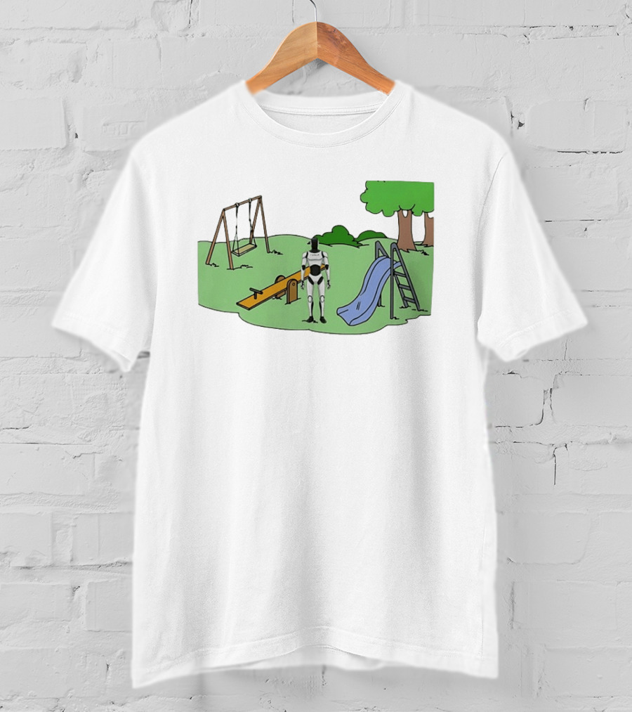 Optimus Tesla Robot In Playground Park With Swings And Slide T-Shirt