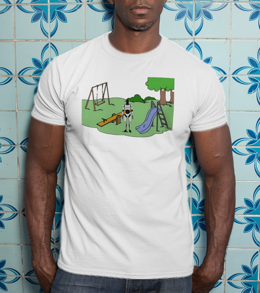 Optimus Tesla Robot In Playground Park With Swings And Slide T-Shirt