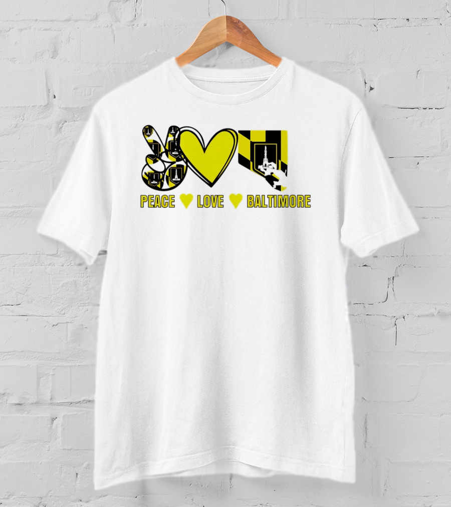 Peace Love Baltimore Maryland Flag Charm City T-Shirt